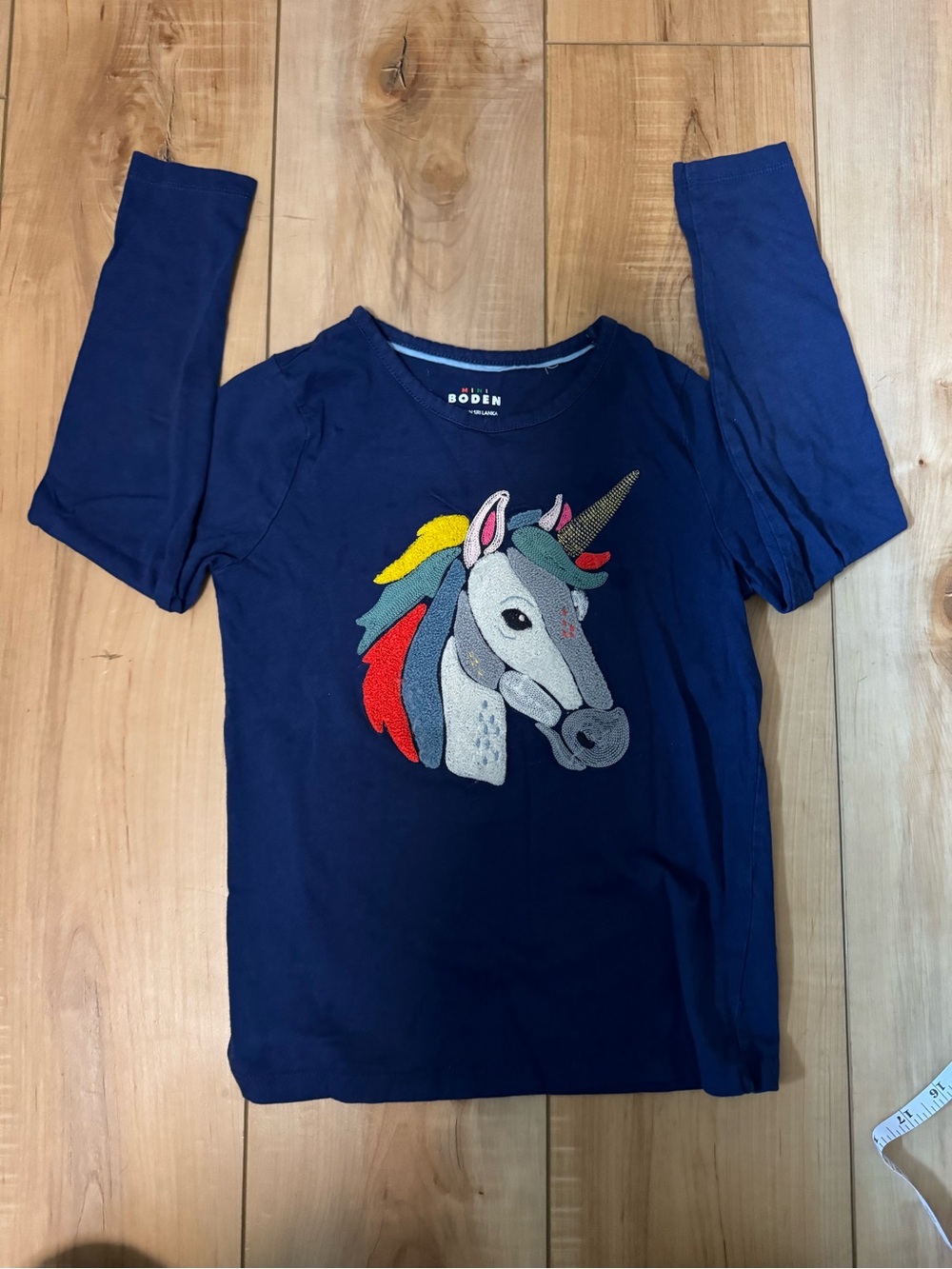 Boden Navy Unicorn Embroidered Long-Sleeve Tee Size 8/9